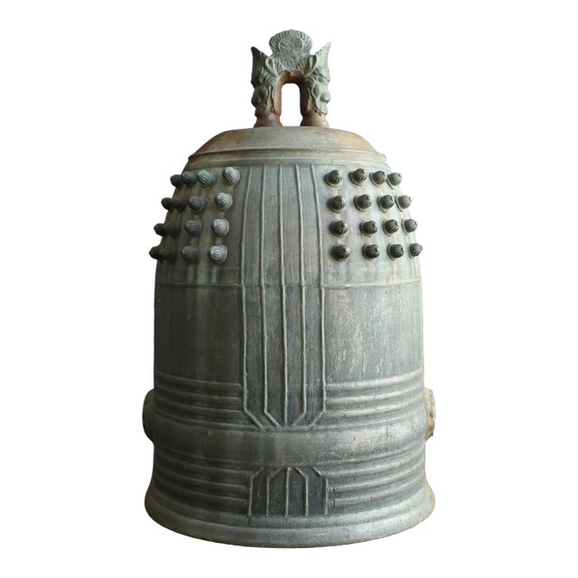 Antique Japanese Bronze Temple-Style Bell / Taisho-Showa / Hanging Bell, Patina For Sale