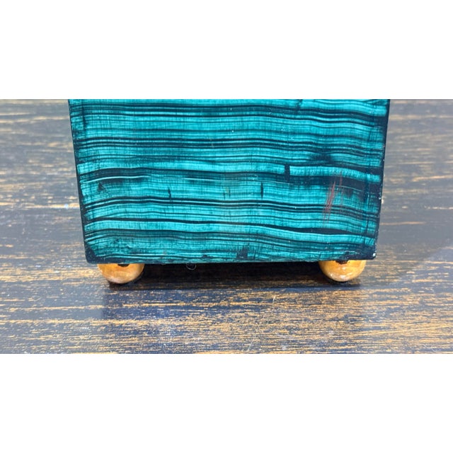 Wood 1960s Monumental Pair Faux Malachite Obelisks on Gold Ball Feet For Sale - Image 7 of 10