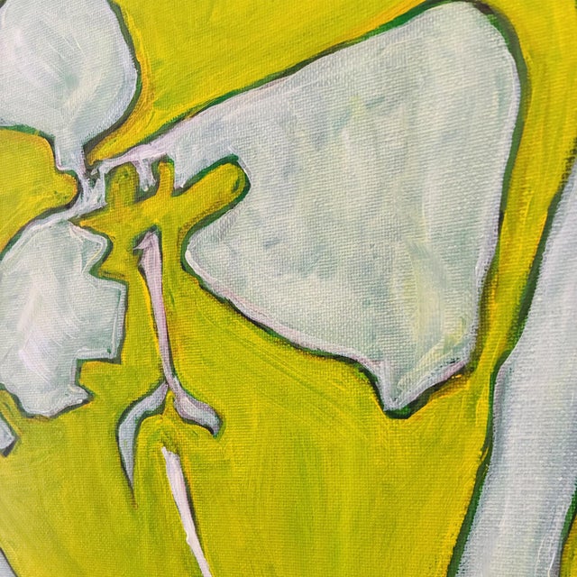 Original Framed Orchid Flower Painting, White Lime Wall Art, Oil on Canvas in Gold Bamboo by Tatiana Duperault For Sale - Image 4 of 5