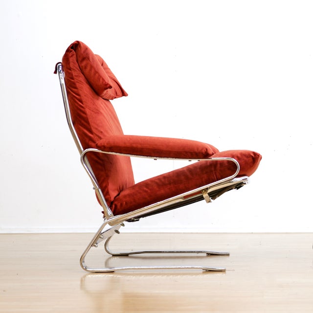 Metal 1970s Chrome & Velvet Lounge Chair Attributed to Reinhold Adolf and Hans-Jurgen for Schrapfer For Sale - Image 7 of 12