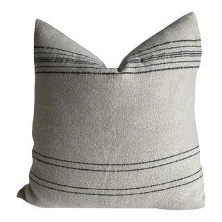 Belgian Linen and Wool Oversize Pillow Cover in Oatmeal and Coal With Insert For Sale