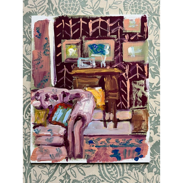 English Original Artwork Painting of Interior Scene "Chesterfield" by Shann Spishak For Sale - Image 3 of 7