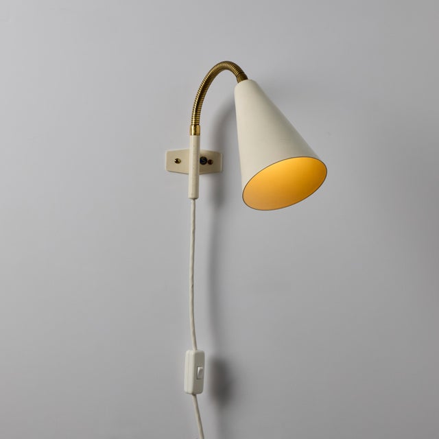 1960s Plug-in White Conical Brass & Metal Wall Lamps Attributed to Hans Agne Jakobsson - a Pair For Sale - Image 15 of 17