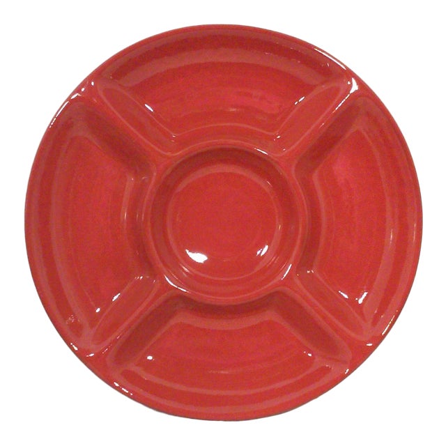 Red Ceramic Divided Serving Platter Chairish
