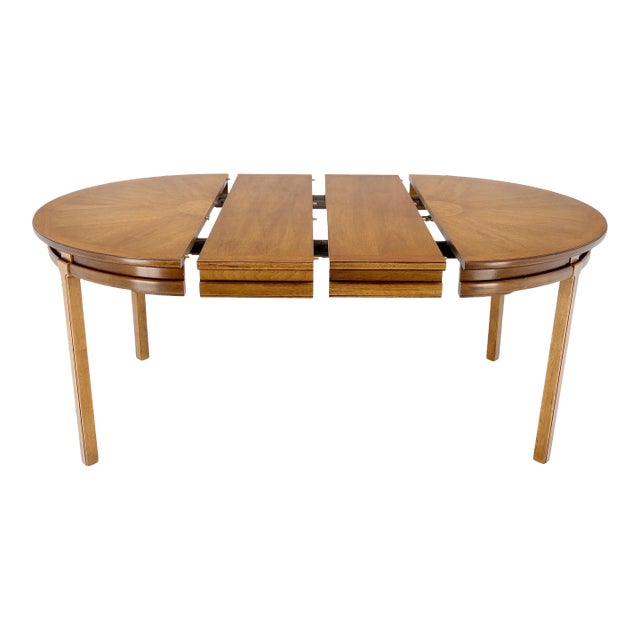 Round Sunburst Pattern Mid-Century Modern Dining Table with Two Leaves For Sale