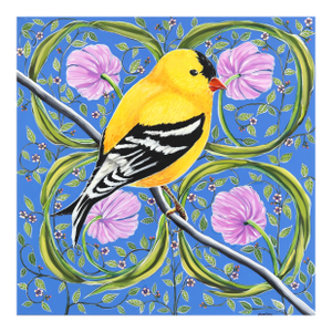 Goldfinch - Colorful Floral Figurative Bird Painting on Canvas Original Artwork by Naomi Jones