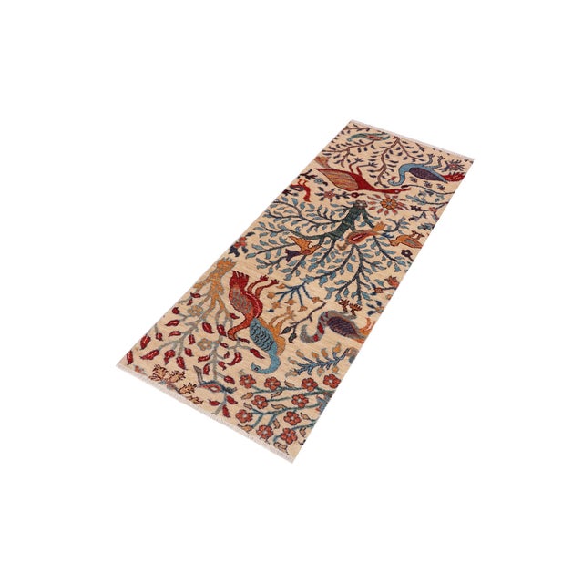 Art Nouveau Beautiful Ziegler Beige/Blue Wool Runner Rug- 2'0'' X 4'11'' For Sale - Image 3 of 10