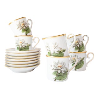 Swedish White Water Lily Coffee Cups for 6, 1970s, Set of 12 For Sale