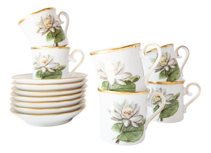 Swedish White Water Lily Coffee Cups for 6, 1970s, Set of 12