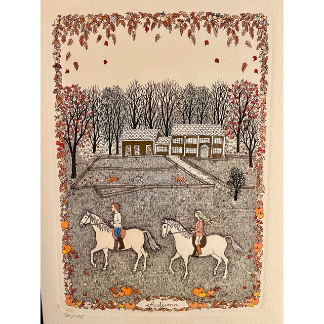 1990s 1990's Cuca Romley Handcolored Etching Seasons Sports Signed Ed.: 134/175 For Sale - Image 5 of 12