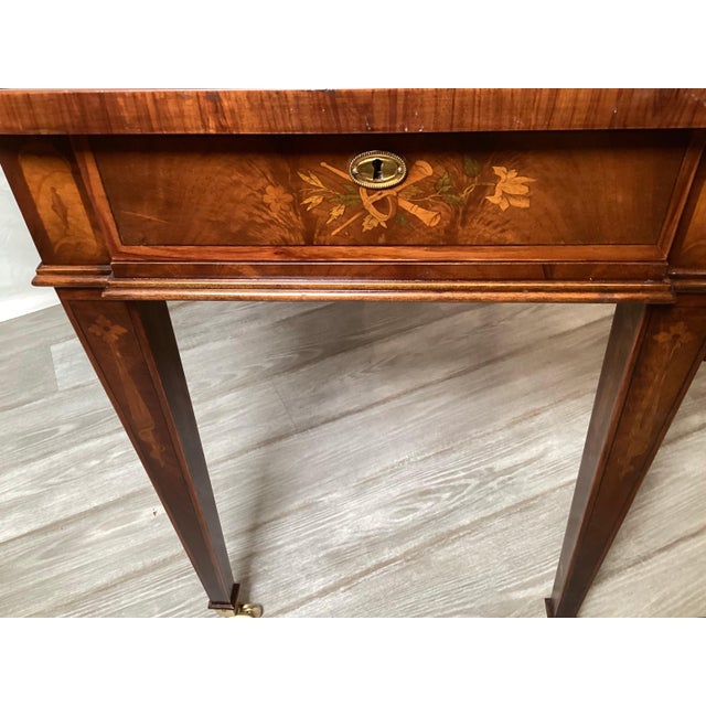 Elegant Mahogany With Inlay Intricate Dropleaf Ide Table For Sale - Image 12 of 12