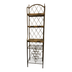1990s Horchow Wrought Iron Bakers Rack With Stone Shelves and Wine Rack