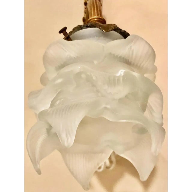 French Group of Four Louis XVI Style Bronze Sconces With Lalique Style Shades For Sale - Image 3 of 11