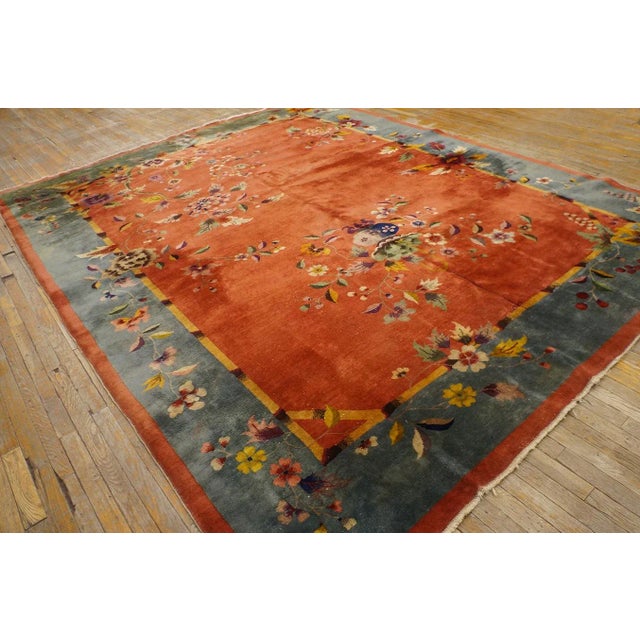1920s Chinese Art Deco Carpet ( 8' 9" x 11' 3" - 266 x 342 cm) 1920s Antique Rectangle Red / Rust Hand Knotted Pile Wool...