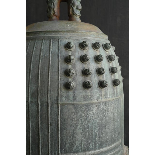 Antique Japanese Bronze Temple-Style Bell / Taisho-Showa / Hanging Bell, Patina For Sale - Image 4 of 18