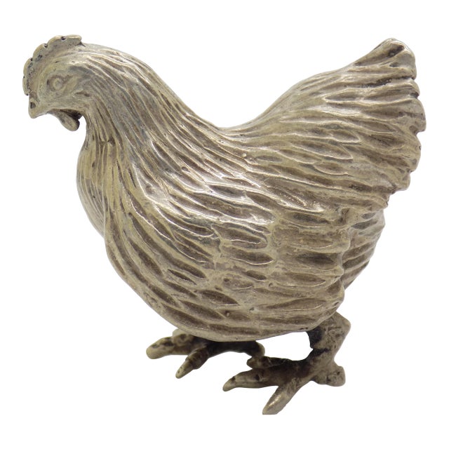 Vintage Italian Handmade Genuine Silver Hen Large Figurine Detailed Collectible For Sale