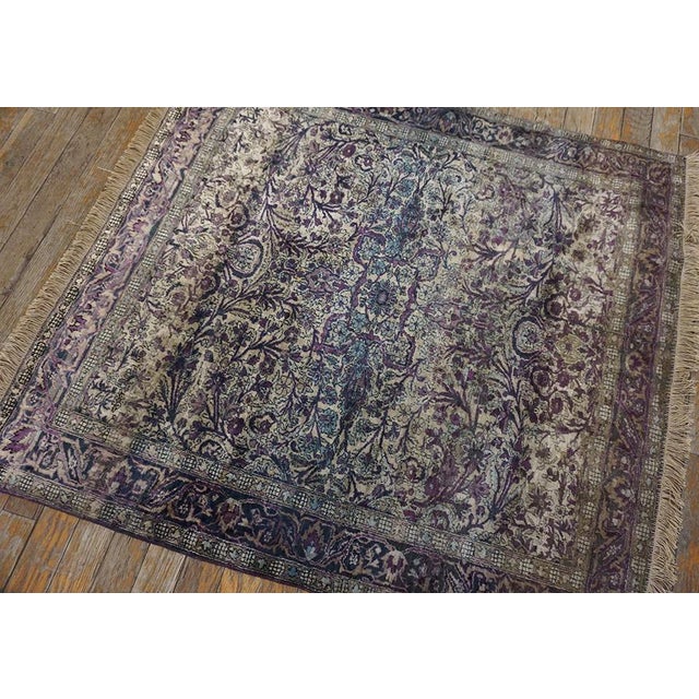 Traditional Ivory Color & Purple Details Fine Persian Kashan Hand Knotted Wool & Silk Rug and Geometric Pattern For Sale - Image 3 of 12