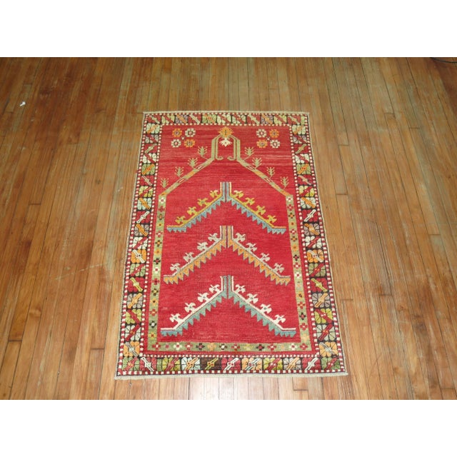 Folk Art Antique Zabihi Collection Turkish Melas Prayer Niche Rug - 3' x 4'7" For Sale - Image 3 of 6