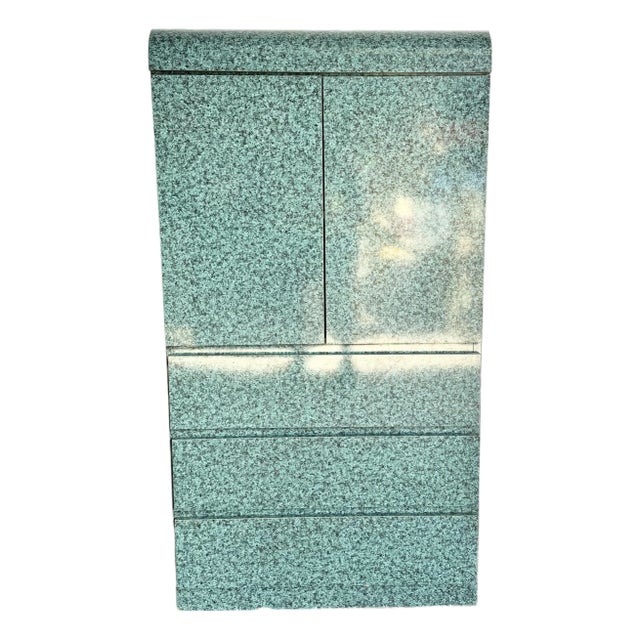1980s Postmodern Faux Teal Granite Laminate Waterfall Armoire For Sale