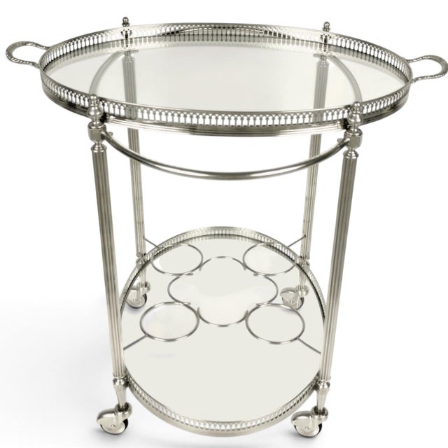 1950s Vintage French Neoclassical Chrome Plated and Brass Drinks Trolley with Serving Tray, 1950s For Sale - Image 5 of 18