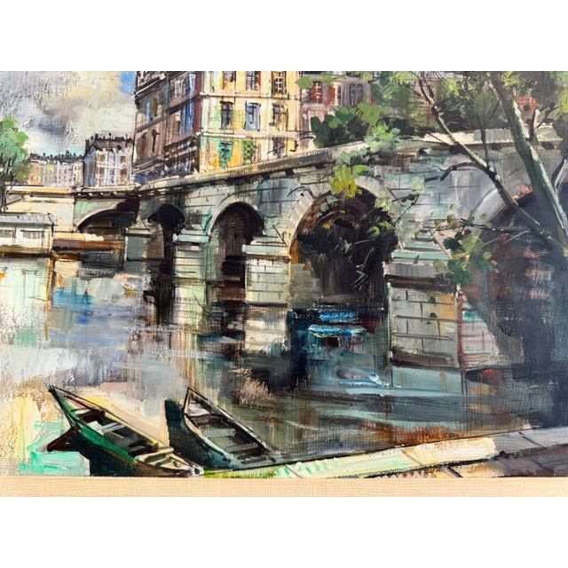 Mid-Century Modern Mid-Century Expressionist Painting of Paris Featuring a Bridge Over Rriver Seine (Framed) - By Artist J. Warner For Sale - Image 3 of 11