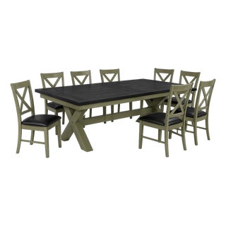 Architectural Transitional Extension Dining Set in Old Chapel Sagewood Green™ & Onyx Black™ For Sale
