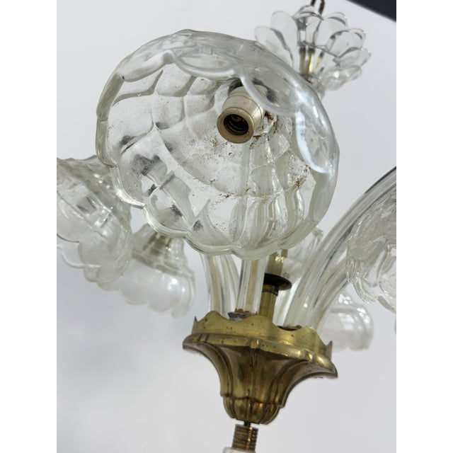 Metal Six-Light Chandelier in Murano Glass and Brass in the style of Seguso, 1940 For Sale - Image 7 of 11