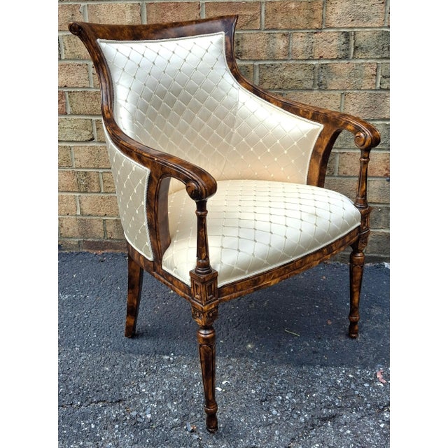 Wood Late 20th Century William IV Style Burl Wood and Diamond Brocade Upholstered Armchair For Sale - Image 7 of 13