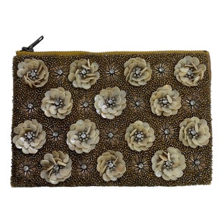 Vintage Indian Hand-Beaded Floral Sequin Evening Clutch For Sale