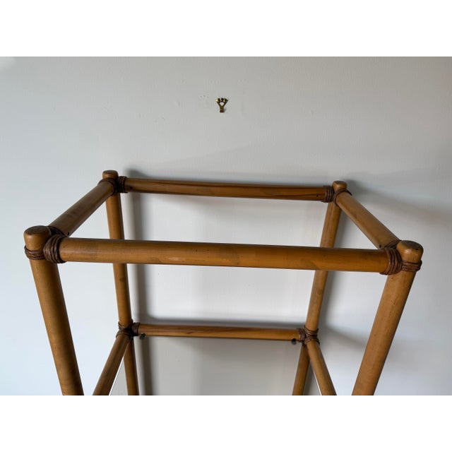 1980s Mid-Century Modern Faux Bamboo & Rush-Wrapped Etagere Bookcase For Sale - Image 5 of 12