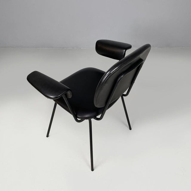 Mid-Century Modern Italian Black Faux Leather and Black Metal Armchair, 1960s For Sale - Image 4 of 18