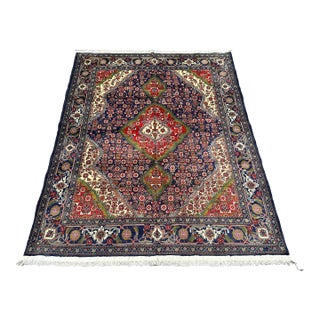 Hand-Knotted Navy Blue and Red Tabriz Medallion Wool Area Rug,6'8 X 5'1' For Sale