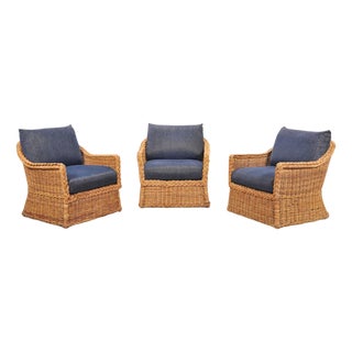 Set of Three Bielecky Brothers Rattan and Wicker Lounge Chairs For Sale