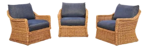 Set of Three Bielecky Brothers Rattan and Wicker Lounge Chairs