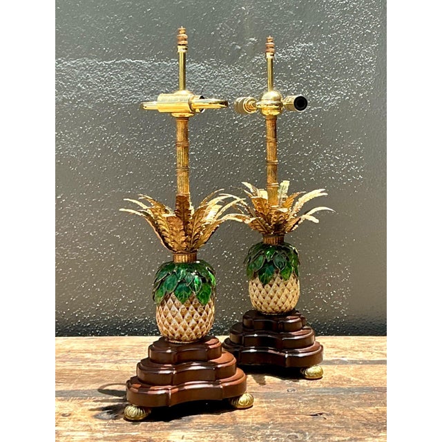 Vintage Frederick Cooper Enamel Pineapple Lamps - A Pair For Sale - Image 4 of 13