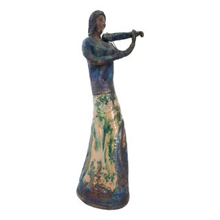 Vintage Terracotta Ceramic Violinist, 1950s For Sale