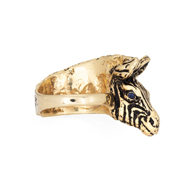 1970s Vintage Zebra Ring 14k Yellow Gold Band Sz 6.5 Black Enamel Stripes Fine Jewelry For Sale - Image 5 of 6
