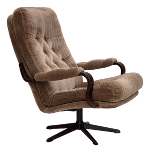 Danish Swivel Armchair in Corduroy and Dark Beechwood, 1970s