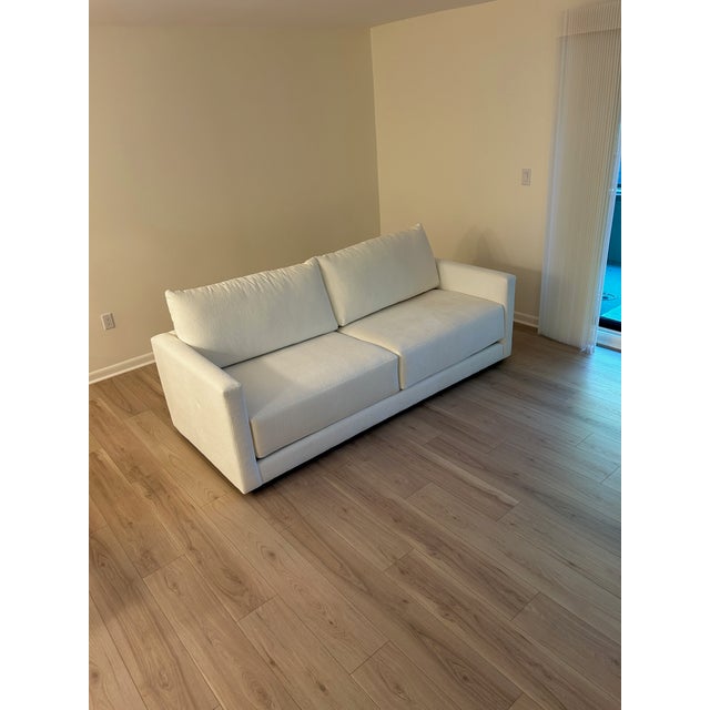 Current model Crate & Barrel Gather sofa, 89" length, standard 38" depth, and 36" height with sleek 4" track arms....