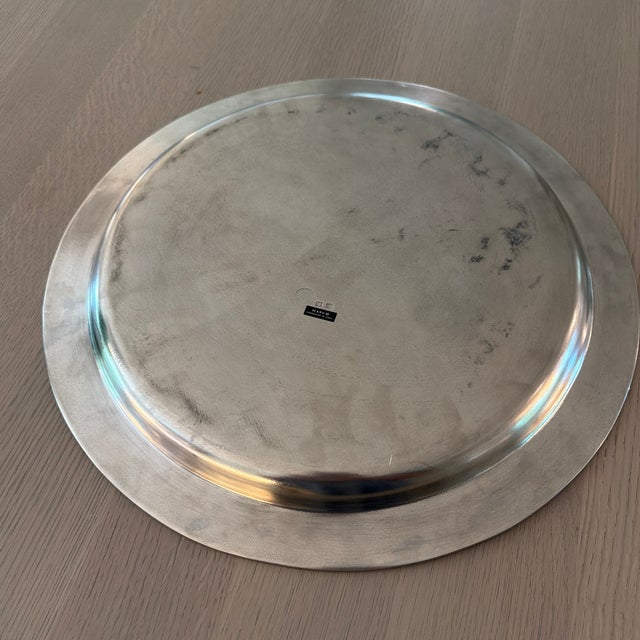 Silver Large Handmade Round Pewter Platter by Match 1995 For Sale - Image 8 of 11