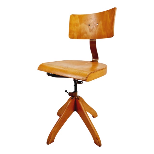 Bauhaus Swivel Office Chair in Wood by Polster Gleich, 1930s For Sale