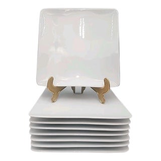 1990s Crate & Barrel White Square Salad Plates Portugal - Set of 8 For Sale