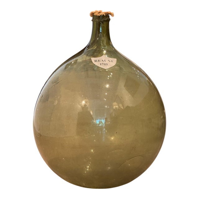 Large Green Glass Demijohn, Labeled Beaune 1781 For Sale