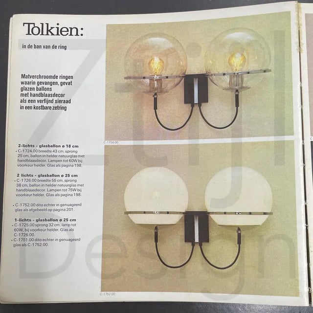 Tolkien ‘Lord of the Rings’ Wall Lamp with Two Morning Mist Glass Balloons by Raak, 1970s For Sale - Image 15 of 16