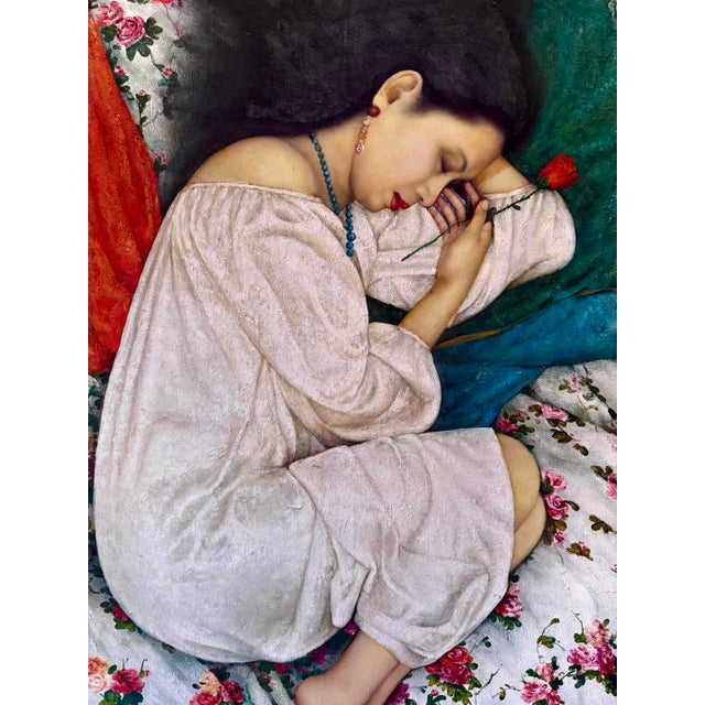 Rare Signed Original Di Li Feng (1958 - ) Extra Large Contemporary Oil Painting For Sale - Image 4 of 12