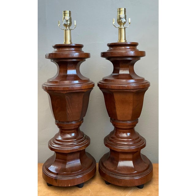 Vintage Faceted Wood Lamps - A Pair For Sale In West Palm - Image 6 of 14