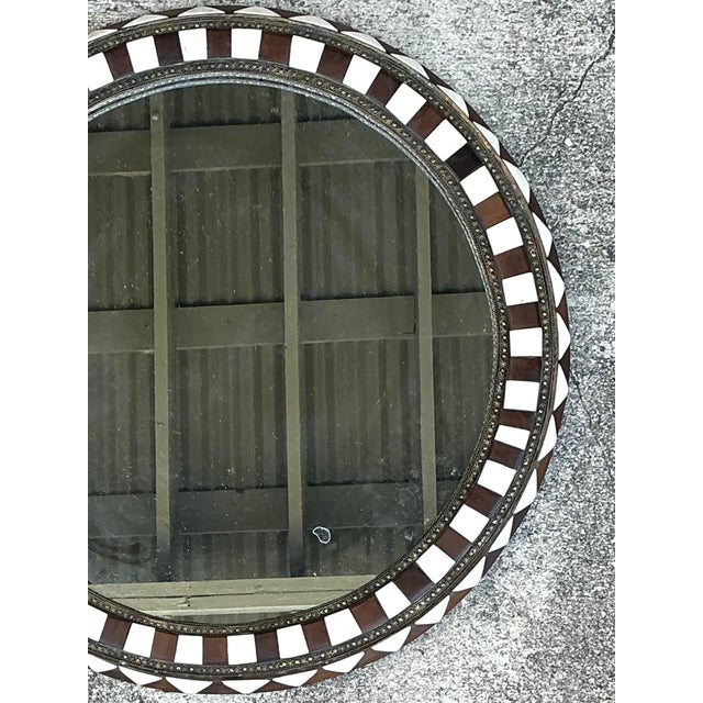 Vintage Moroccan Round Inlaid Wood Wall Mirror For Sale - Image 10 of 12