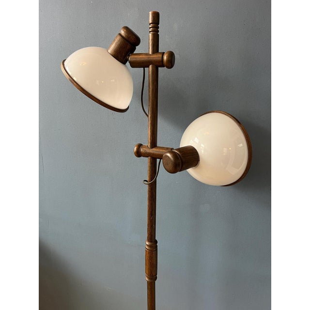 Beige Vintage Wooden Mushroom Floor Lamp from Steinhauer For Sale - Image 8 of 11
