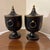 Black Mid-20th Century Neoclassical French Style Tole Black & Gold Lidded Urn ~ a Pair For Sale - Image 8 of 12