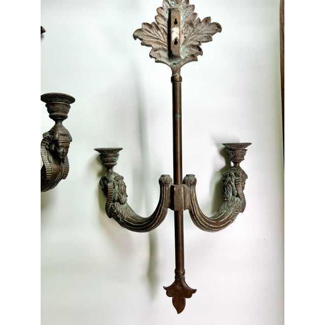 Metal Pair of Mid 20th Century Neoclassical Egyptian Revival Heavy Wall Sconces For Sale - Image 7 of 10